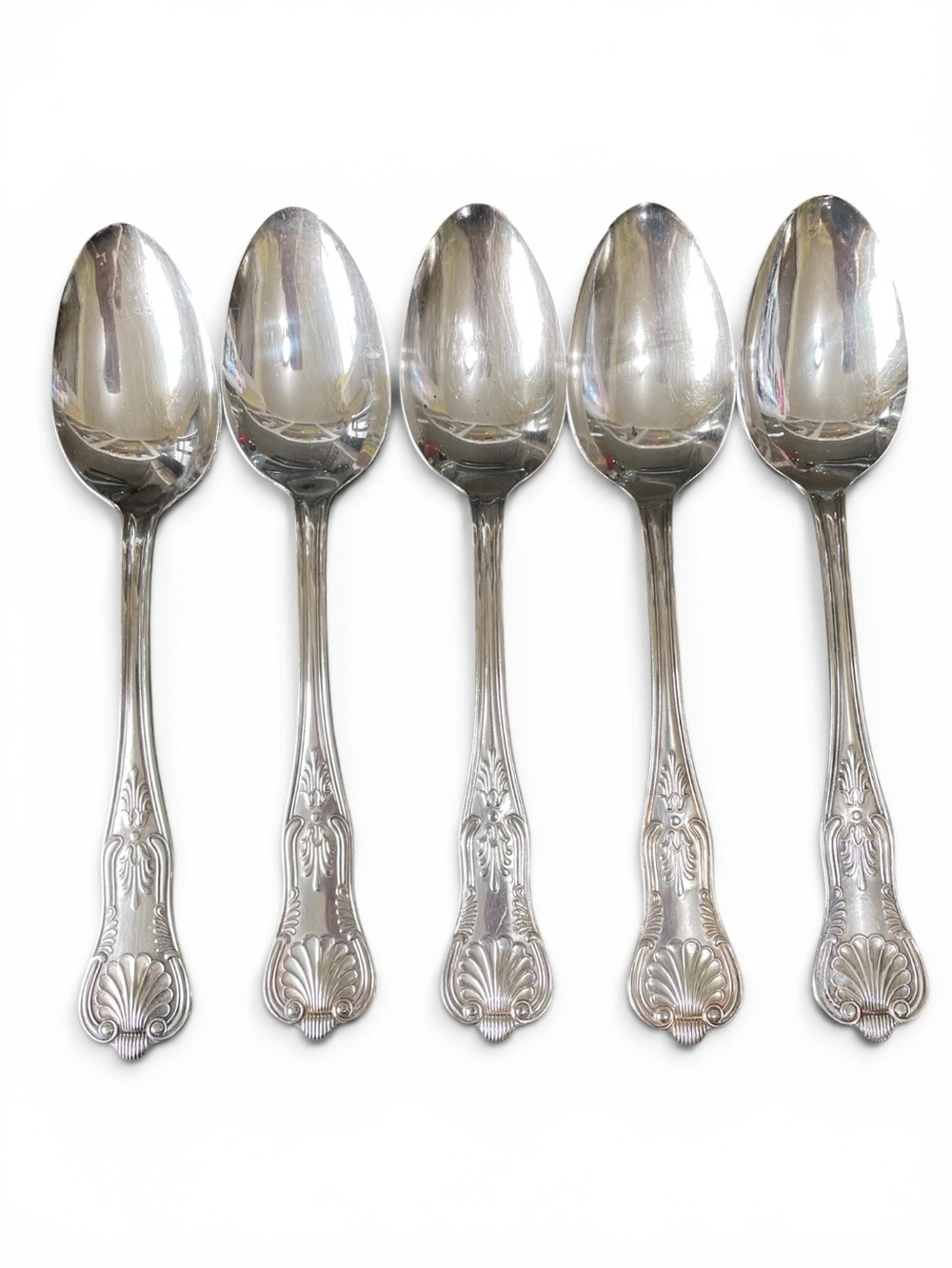 International silver co. Serving spoons, silver plated, set of 5, ornate